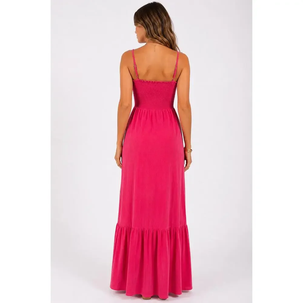 Juicy Couture Smocked Terry Cloth Maxi Dress Pink Womens Size Medium New Y2K
